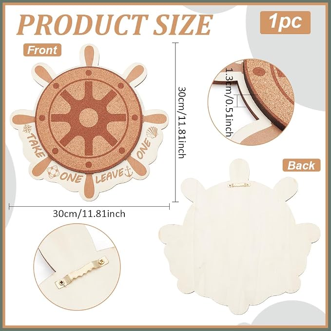 BENECREAT Cork Brooch Board, Wall Cork Tray Nautical Compass Pin Board - Image 2