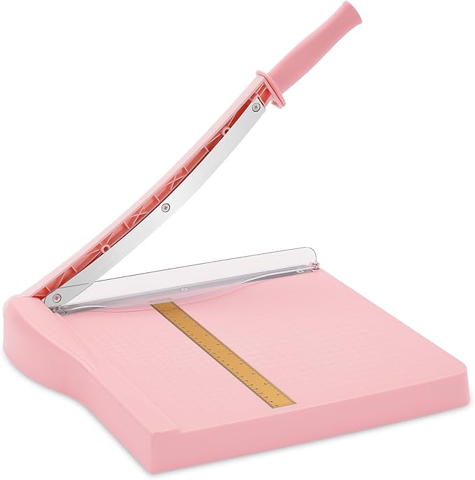 Paper Cutter, Paper Slicer with Safety Guard and Blade Lock, 12" Cut Length Guillotine Paper Cutter with 16 Sheet Capacity, Paper Cutters and Trimmers for Cardstock Cardboard (Pink)-DeskLoop Office