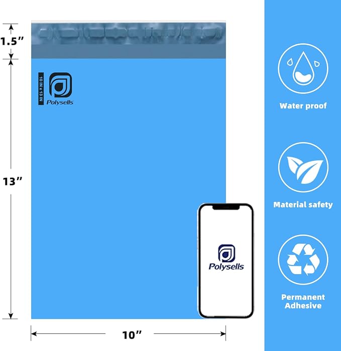 POLYSELLS 1000 pcs 10x13 Inches Blue Poly Mailers Shipping Envelopes, Strong - Image 2