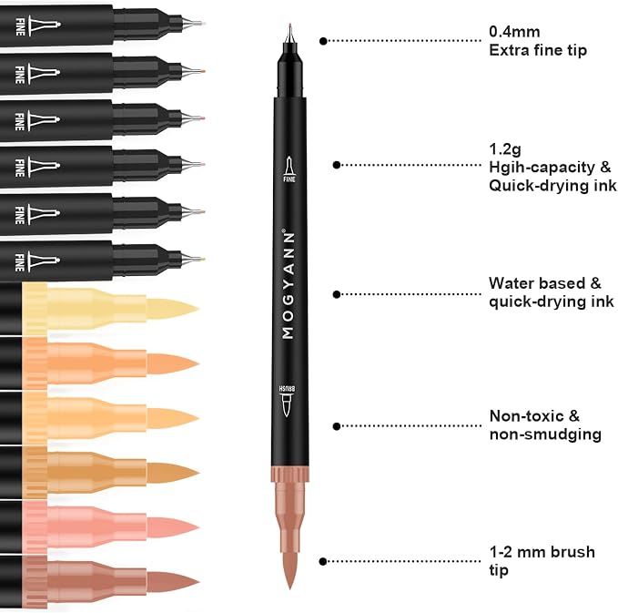 Skin Tone Markers, 12 Pack Dual Brush Pens - Image 2