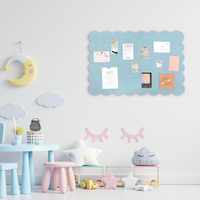 Mooliwe Scalloped Felt Bulletin Board 24 x 18 Inches Foldable Light Blue Pin - Image 4