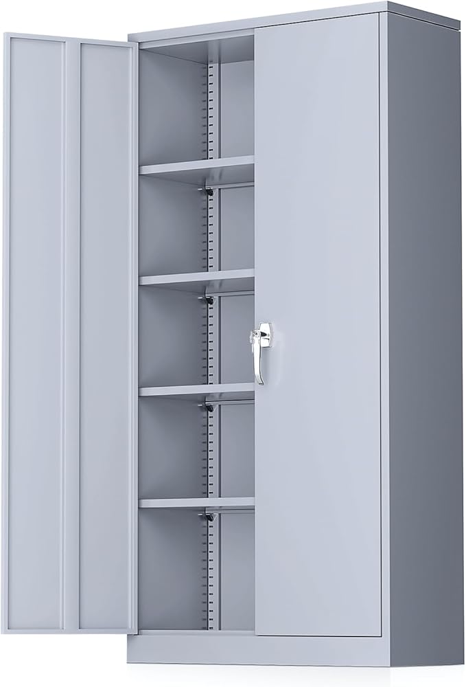 Greenvelly Metal Storage Cabinet with Doors, 72" Lockable Steel Garage Storage Cabinet with Shelves, Dark Grey 36" W x 18" D-DeskLoop Office