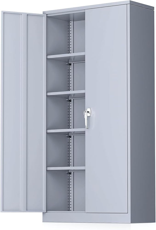 Greenvelly Metal Storage Cabinet with Doors, 72" Lockable Steel Garage Storage Cabinet with Shelves, Dark Grey 36" W x 18" D-DeskLoop Office