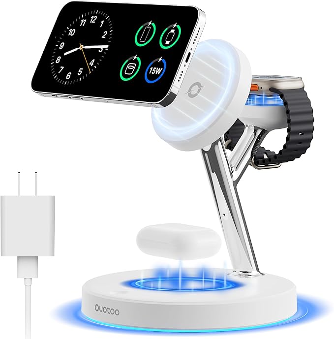 【Adjustable Blue Ambient Light】 Wireless Charger 3 in 1 by Ouotoo