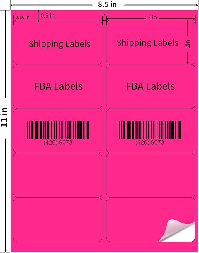 STARLIBOO Shipping Labels Stickers, 2"×4" Printable Fluorescent Mailing Labels for Laser/Inkjet Printing- Matte, Permanent Adhesive Sticker (Fluorescent Pink)-DeskLoop Office