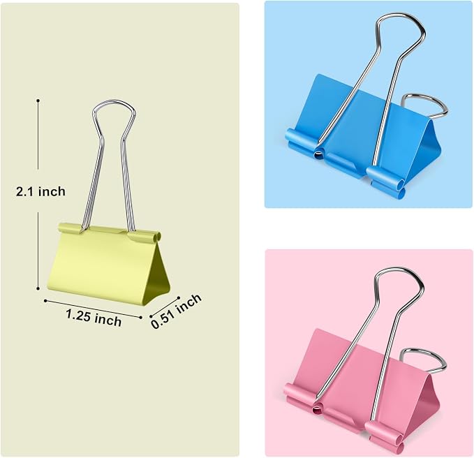 Ufmarine Medium Binder Clips 1.25 inch Length, Colorful Paper Clips Medium - Image 2