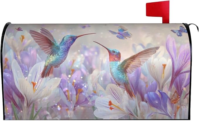 Spring Hummingbird Blooming Flowers Welcome Magnetic Mailbox Cover, Mailbox by Ouqiuwa