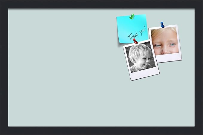 PinPix 22x14 Inch Cork Bulletin Board. This Decorative Framed Pin Board Comes with Soft Blue Design and a Satin Black Frame. Ideal for Home Office Decor or Message Board (PinPix-1814)-DeskLoop Office