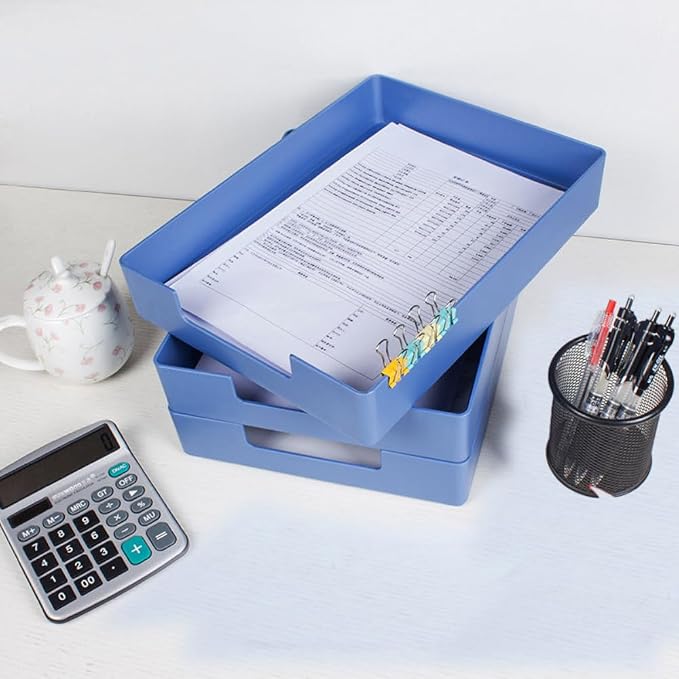 Stackable Letter Tray, 2 Pack Blue, Desk Organizer | Plastic stackable letter - Image 2