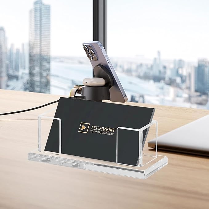 Weiai Acrylic Business Card Holder Stand for Desk, 2 Pieces Modern Clear Base Business Card Organizer Display-DeskLoop Office