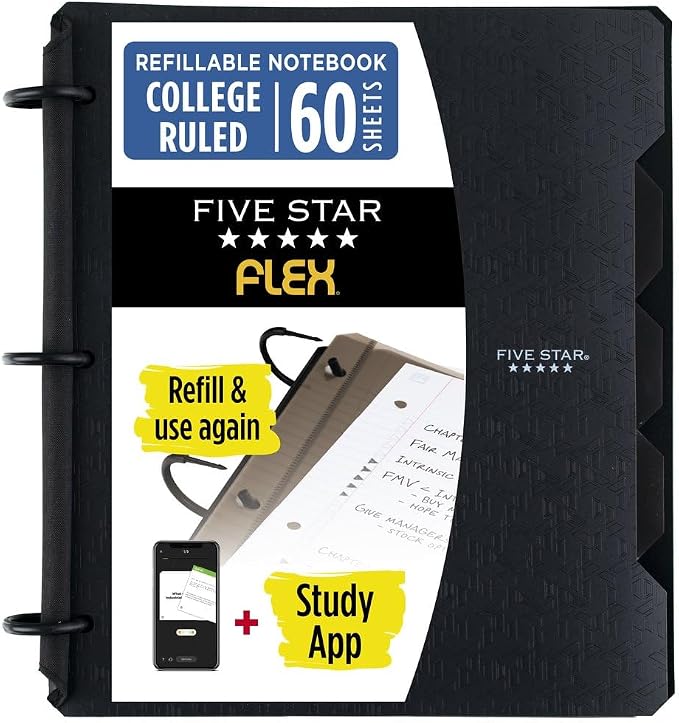 Five Star Flex Refillable Notebook + Study App, College Ruled Paper and 1 Inch by FiveStar