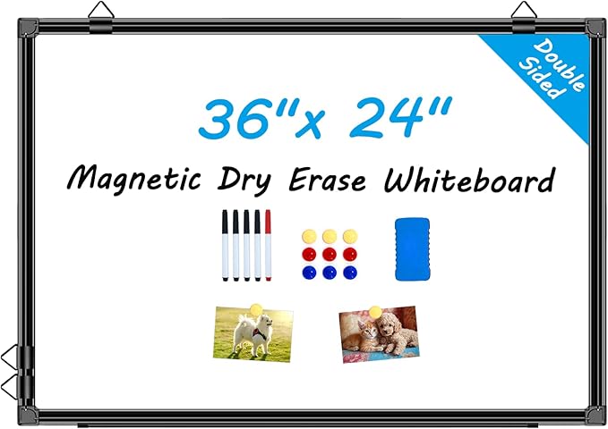 H-Qprobd 36"x24" White Board for Wall Double-Sided Magnetic Dry Erase Board with Black Aluminum Frame, Presentation Whiteboard Suitable for Home, Office, Classroom & Kitchen-DeskLoop Office