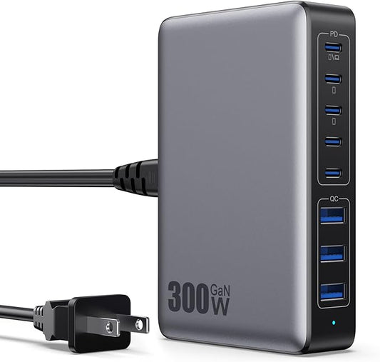 USB C Charger 300W USB C Charger Block 8-Ports GaN IV Fast Charging Station,PD 100W Laptop Hub Wall Charging Adapter Compatible with MacBook/Air,DELL,Steam Desk,iPhone 16/15/14,Samsung Galaxy S24 etc-DeskLoop Office
