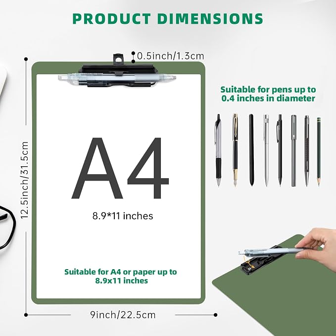 FRETONBA Clipboard with Pen Holder, Plastic Clipboard with Low Profile Metal - Image 2