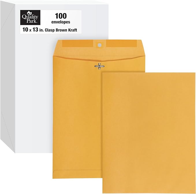 Quality Park 10 x 13 Clasp Envelopes, Moisture-Activated Adhesive by Quality+Park