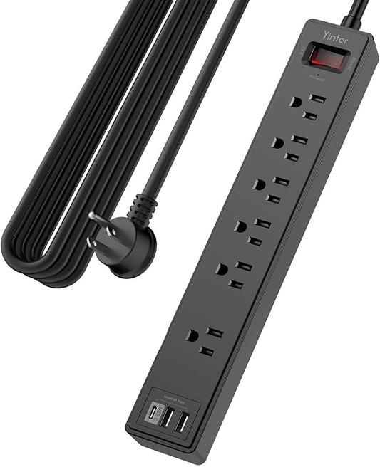 20Ft Power Strip Surge Protector - Yintar Extension Cord with 6 AC Outlets and 3 USB Ports for Home, Office, Dorm Essentials, 1680 Joules, ETL Listed, Black-DeskLoop Office