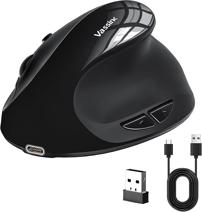 Vassink Ergonomic Mouse, Vertical Wireless Mouse,Mini Mouse Rechargeable 2.4G Optical Carpal Tunnel Mice: 800/1200 / 1600 DPI, 6 Buttons, for Laptop, PC, Computer, Desktop, Notebook etc-DeskLoop Office