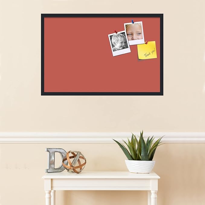 PinPix 34x22 Inch Cork Bulletin Board. This Decorative Framed Pin Board Comes with Crimson Pastel Design and a Satin Black Frame. Ideal for Home Office Decor or Message Board (PinPix-1807)-DeskLoop Office
