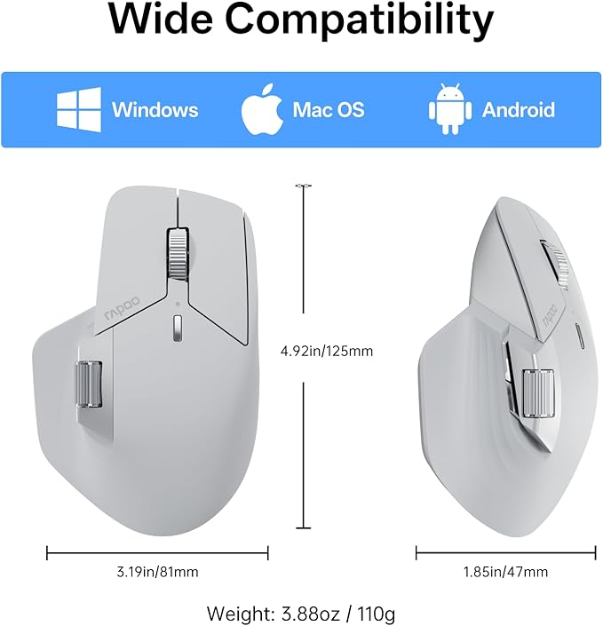 Rapoo MT760 PRO Wireless Mouse, NearLink + Bluetooth 5.0 Multi-Device, 12K DPI, 2K Polling, Ergo for Work & Gaming, 11 Programmable Buttons, On-Board Memory, Quiet Clicks, USB-C, 120 Days Battery Life-DeskLoop Office