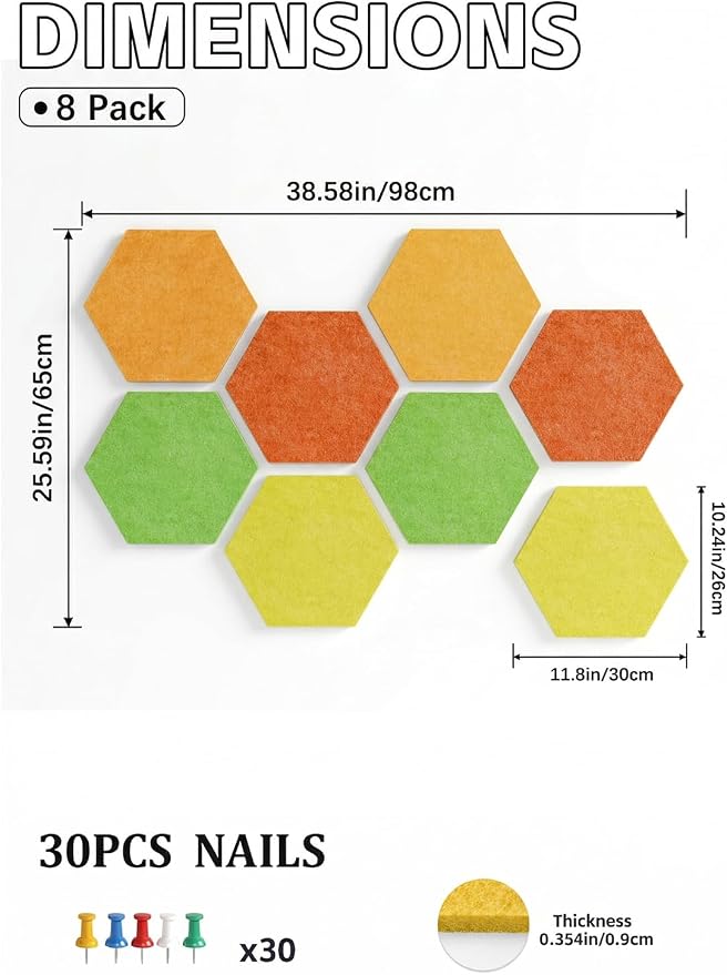 8 Pack Hexagon Felt Bulletin Board Tiles - Image 2