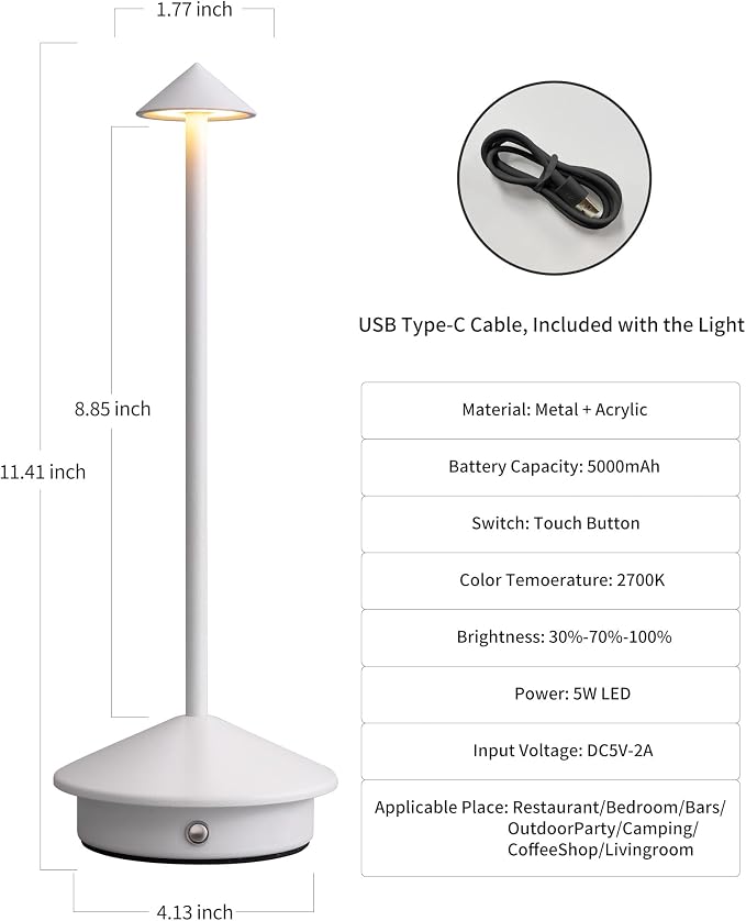 Modern Cordless Table Lamp Set of 2, Portable LED Desk Lamps, 5000mAh - Image 5