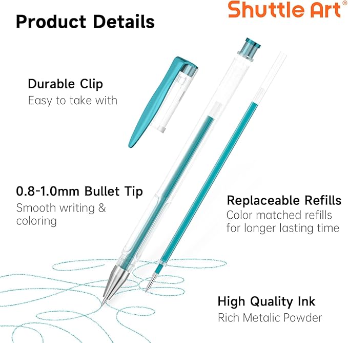 Shuttle Art 50 Pack Metallic Gel Pens, 25 Metallic Gel Pens Set with 25 Refills Perfect for Adult Coloring Books Doodling Drawing Art Markers-DeskLoop Office