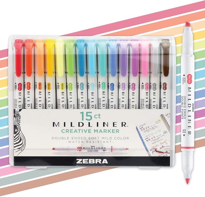 Zebra Pen Mildliner Dual-Tip Highlighter Marker Set, Broad and Fine Point Tips by ZebraPen