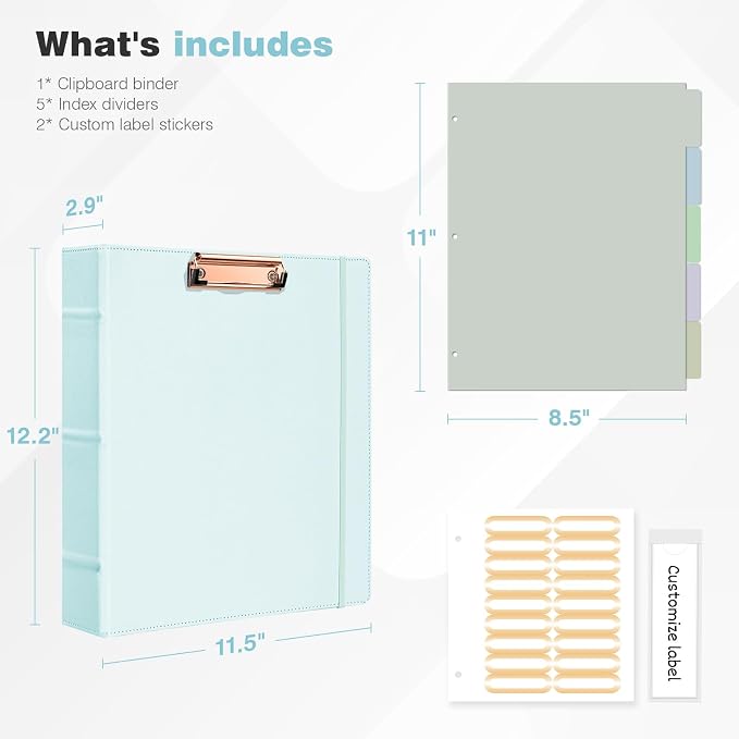 Ospelelf 2 Inch Clipboard Binder 3 Ring Leather Binder - Image 3