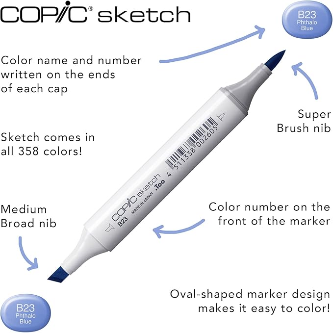 Copic Sketch Alcohol Markers, 6 Color Dual Tip Art Marker Set – Blendable Brush Tips for Drawing, Sketching, and Illustration – Professional Set for Adults/Teen Artists & Creators - Pale Pastels