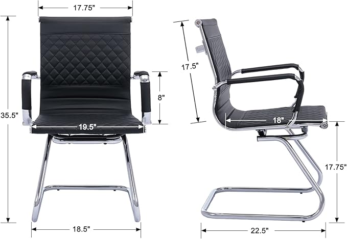 Office Guest Chairs - Reception, Waiting Room & Conference Room Set of 2 - Mid Back, Modern PU Leather Desk Chairs, Black-DeskLoop Office