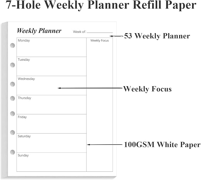 Weekly Planner Refills for 3 or 7 Ring Mini Binders - Image 6
