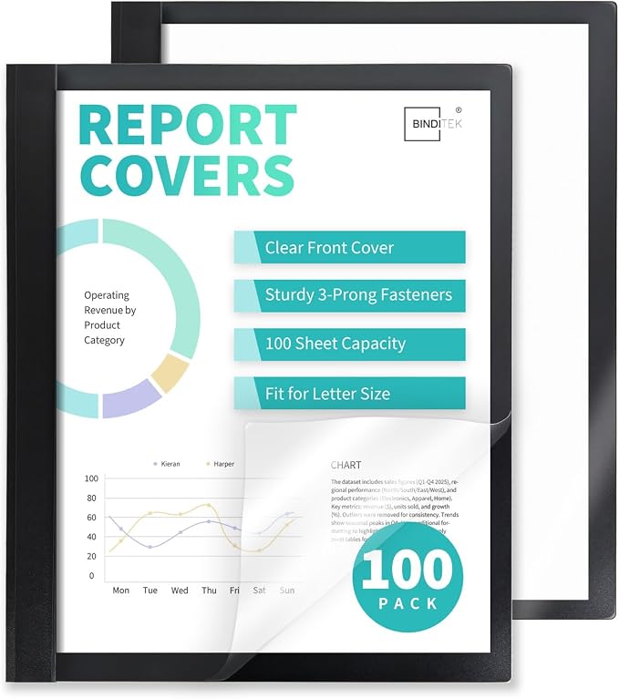 Binditek 100 Pack Clear Front Report Covers by Binditek
