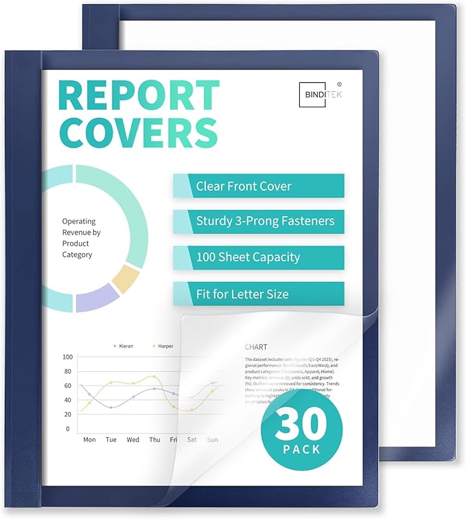 Binditek 30 Pack Clear Front Report Covers by Binditek