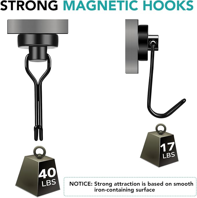 DIYMAG Magnetic Hooks, 40LBS Heavy Duty 8 Pack 2026 Cruise Ship Essentials | - Image 3