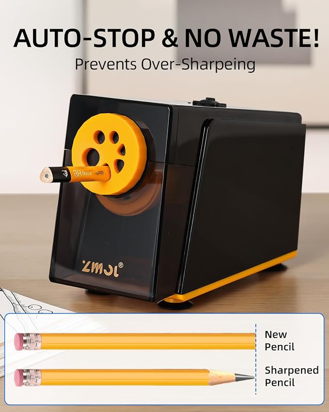 ZMOL Heavy Duty Electric Pencil Sharpener, 6-Hole Classroom Pencil Sharpener - Image 6