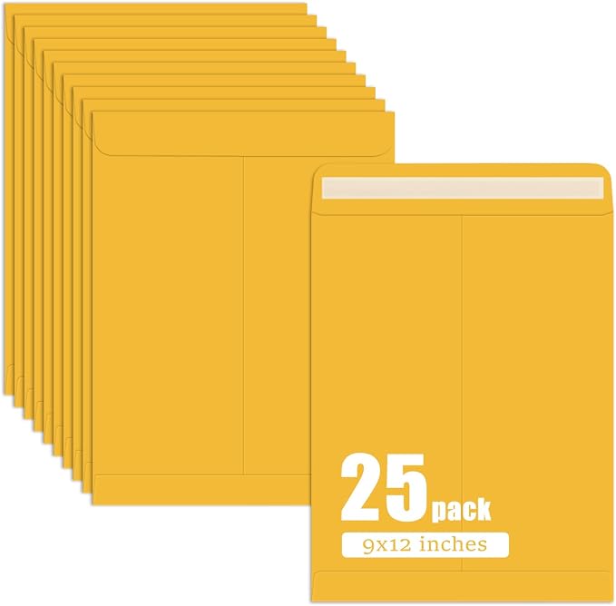 slapaflife 25 Pack Manilla Envelopes 9 x 12, Letter Size, Self-Seal Manila by SLAPAFLIFE