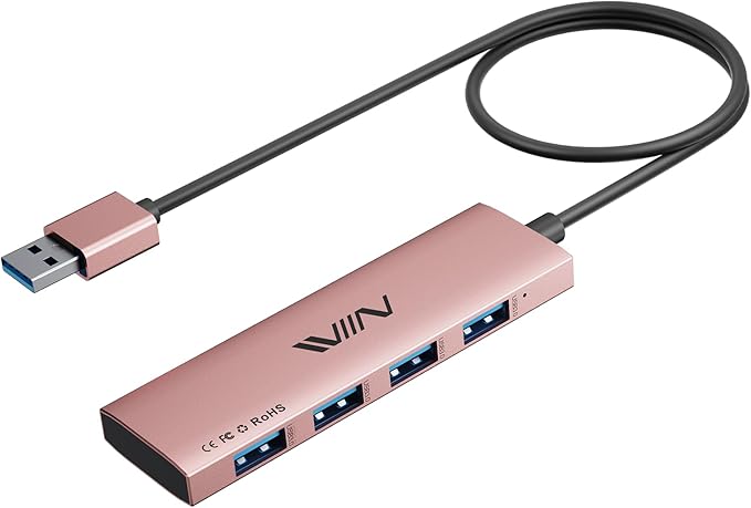 USB 3.0 Hub,4 Port USB Splitter Extender Portable Adapter Multiport Data Hub for Laptop,Xbox, Flash Drive,HDD,Console,Camera,Keyborad,Mouse Windows,Mac OS PC,Not Designed to Charge Devices-Pink-DeskLoop Office