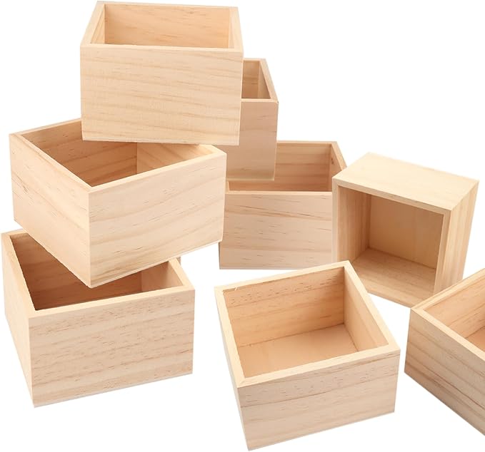 GNIEMCKIN 20 Pack 4 x 4 Inch Unfinished Small Square Wooden Box, Rustic - Image 4