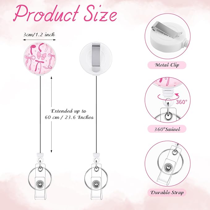 BESARME 3 Pack Bow Badge Reels Retractable Badge Clip - Image 2