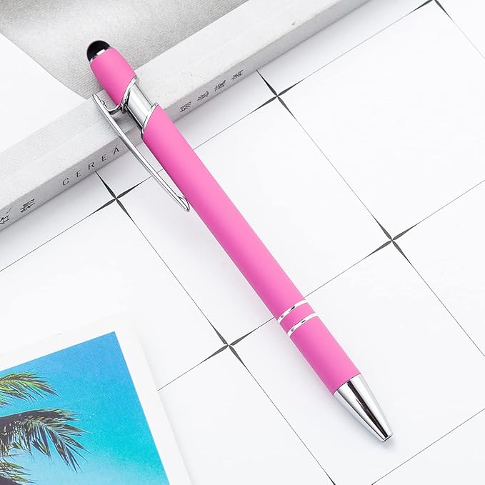 PASISIBICK 12 Pieces Pink Ballpoint Pen with Stylus Tip, 2 in 1 Stylus Stylish Pen, Premium Metal Stylus Pen for Touch Screens, Black Ink, 1.0 mm Medium Point(12 PCS Pink)-DeskLoop Office