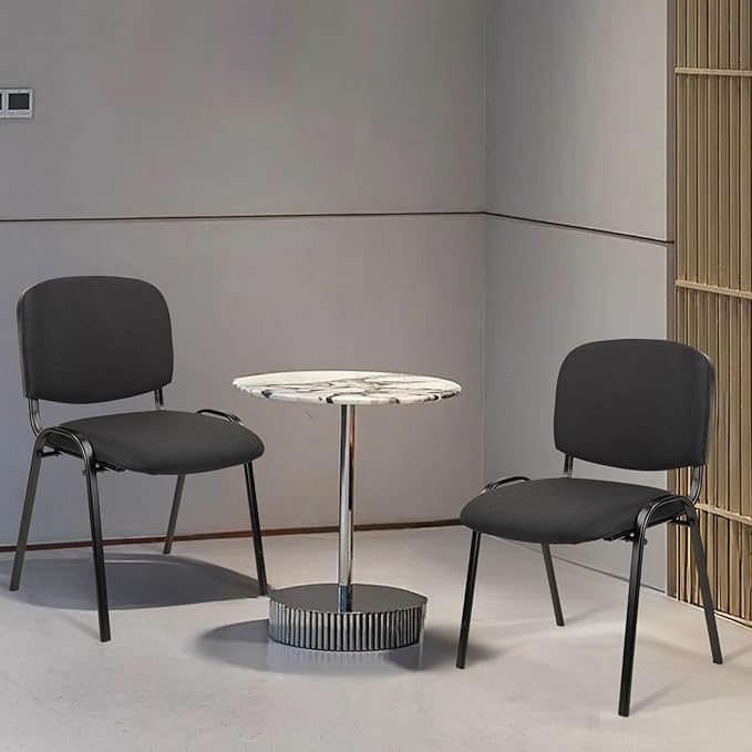 CLATINA Set of 5 Pack Stackable Waiting Room Chairs Fabric Black Reception Chair Metal with Thickened Seat Back Cushion for Waiting Conference Room Guest Stool (5 Pack)-DeskLoop Office