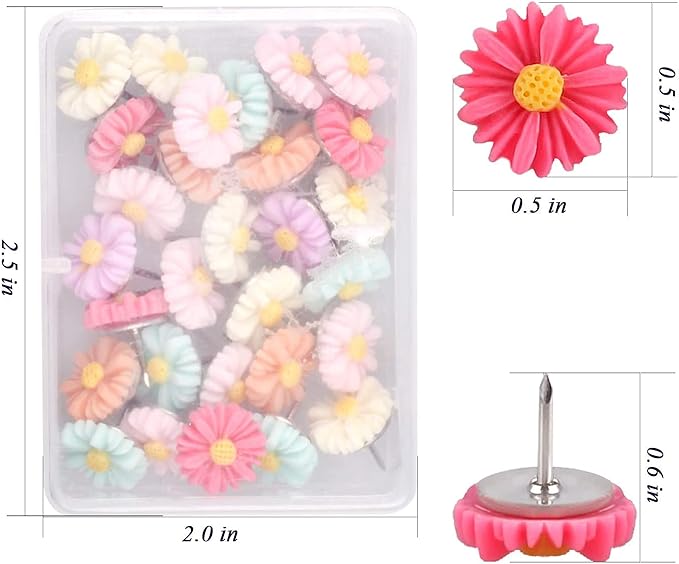 30 Pieces Flower Pushpins Flower Thumb Tacks Decorative Floret Push Pins - Image 2