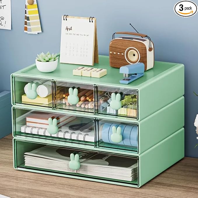 Marbrasse Desk Organizer with 6 Drawers, 3 Tier Stackable Storage Drawers by Marbrasse