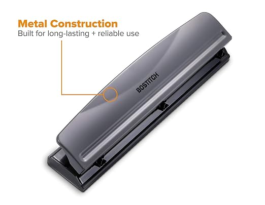 Bostitch Office Premium 3 Hole Punch, 12 Sheet Capacity, Rubber Base, - Image 3