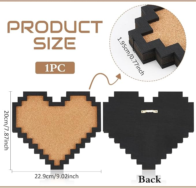 BENECREAT Pin Board Pixel Heart Cork Board, 0.8inch Thick Wall Mounted Cork - Image 2