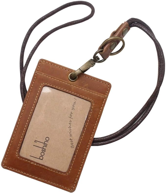 Boshiho Vertical Style Cowhide Leather ID Card Badge Holder by boshiho