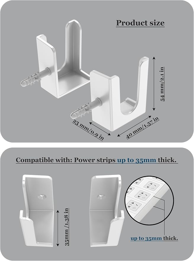 Power Strip Holder, 2 Set Power Strip Wall Mount, Punch Free Socket Holder Fit - Image 2