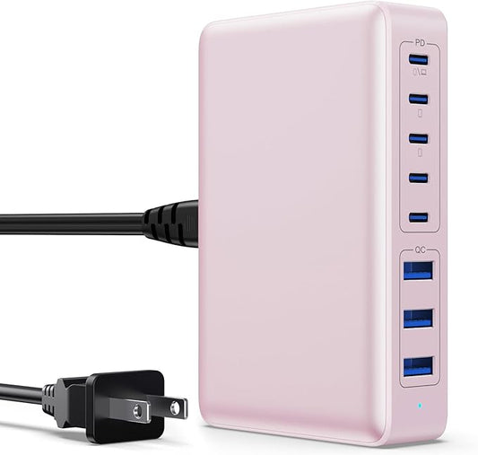 USB C Charger 300W USB C Charger Block 8-Ports GaN IV Fast Charging Station,PD 100W Laptop Charging Hub Wall Adapter Compatible with MacBook/Air,DELL,Steam Desk,iPhone 16/15/14,Galaxy S24-DeskLoop Office