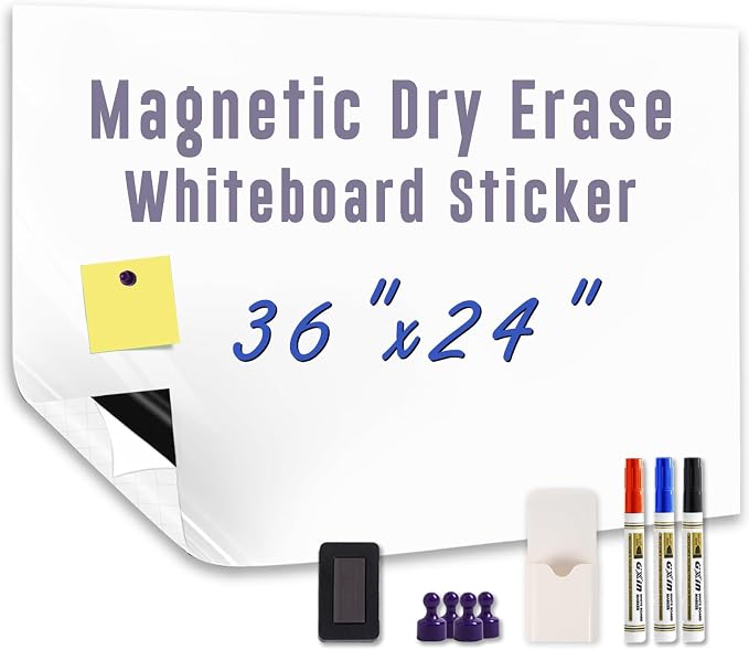 Magnetic Dry Erase Board Paper 36" x 24" Adhesive Backing White Board Sticker by HeatPomelo