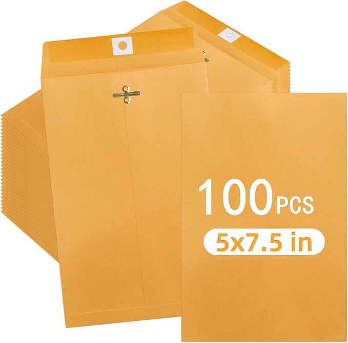 100 Pcs 5 x 7.5Inch Manilla Envelopes, Kraft Envelopes by Bazyrock